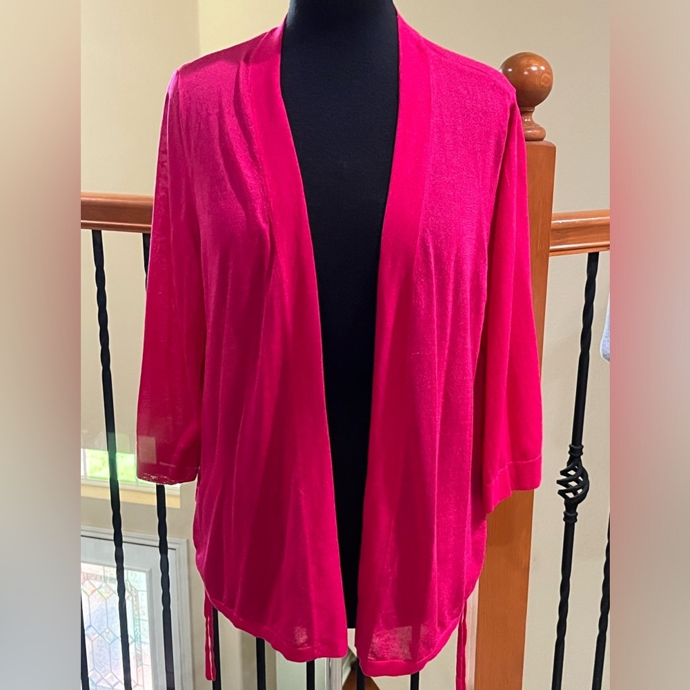 CHICO’S Bright Fuchsia Drawstring side Knit OPEN CARDIGAN WOMEN SIZE 3 (16/18)